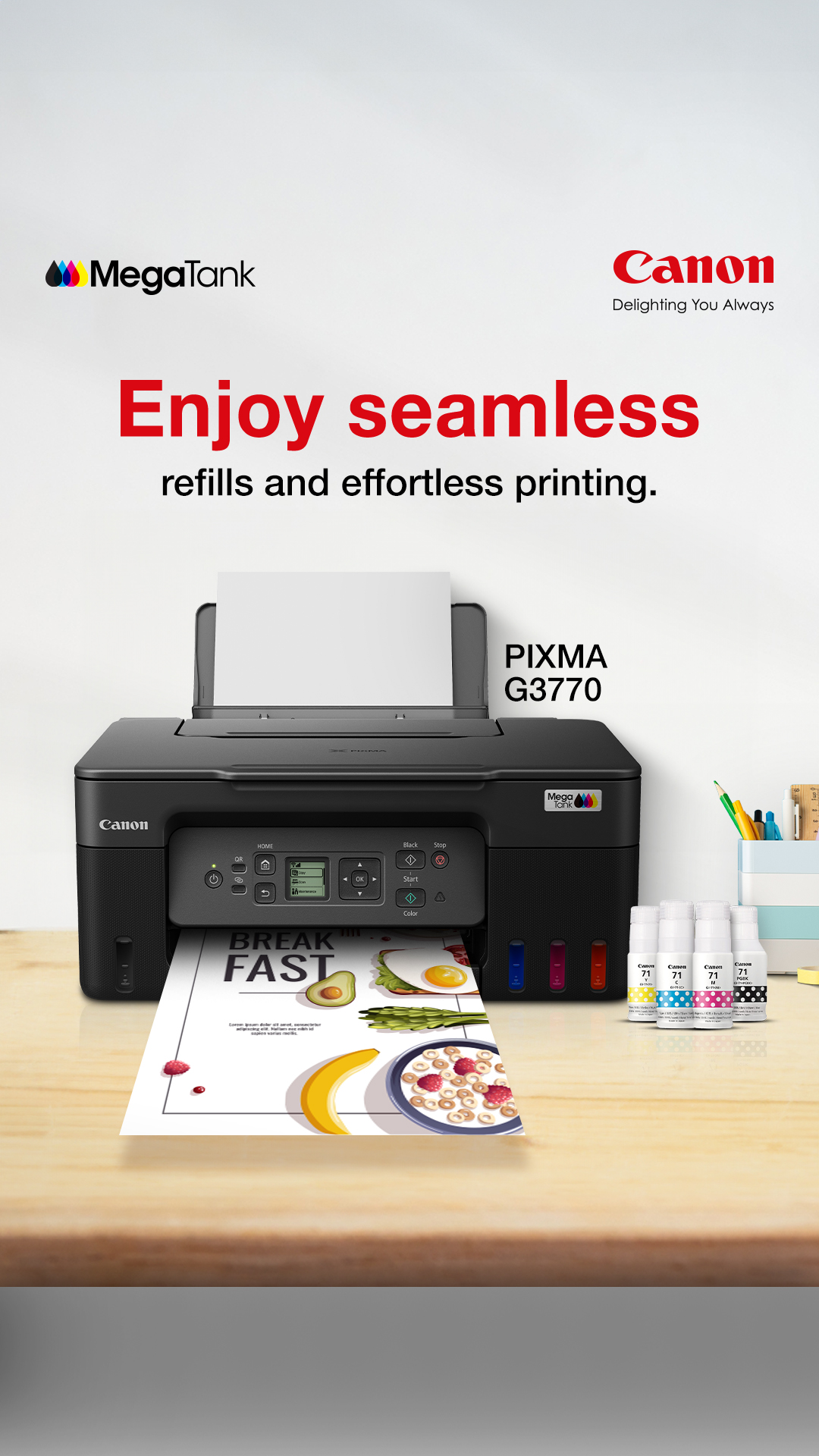 Experience high quality printing and effortless maintenance with PIXMA G3770