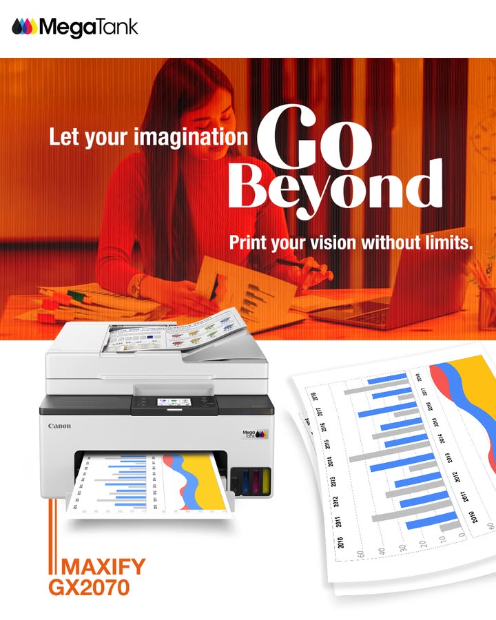 With MegaTank printers, there are no limits just bold prints that help you GoBeyond expectations