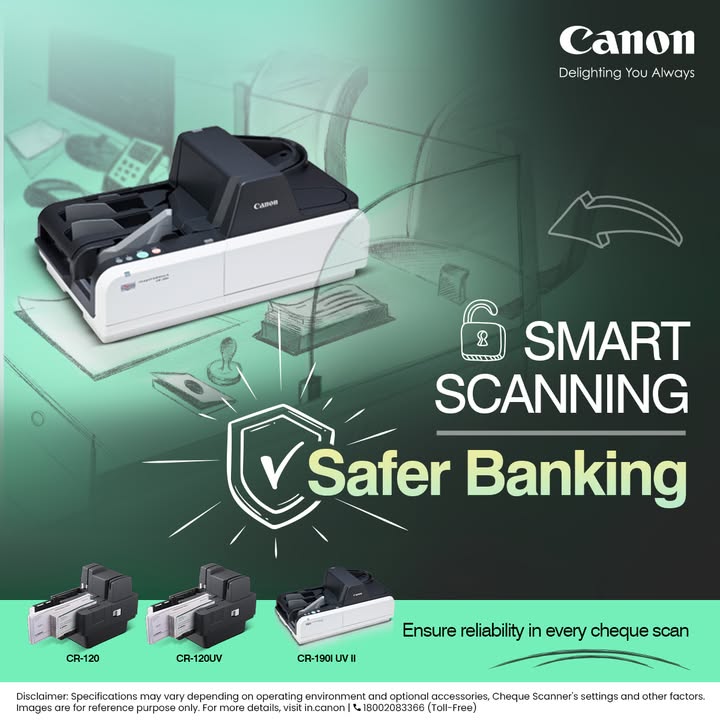 Smart Scanning. Safer Banking. With Canon Cheque Scanner CR 190i UV Enquire Now https cloud.connect.canon.co