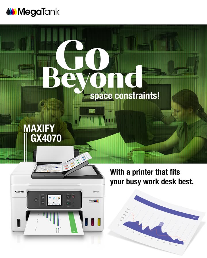 GoBeyond space constraints The MAXIFY GX4070 delivers full performance in a compact footprint built for smarter spaces. CanonMegaTankPrinters InkTankPrinters Printer CanonIndia CANwithCanon DelightingYouAlways CanonMAXIFYPrinters GoBeyond space constraints The MAXIFY GX4070 delivers full performance in a compact footprint built for smarter spaces