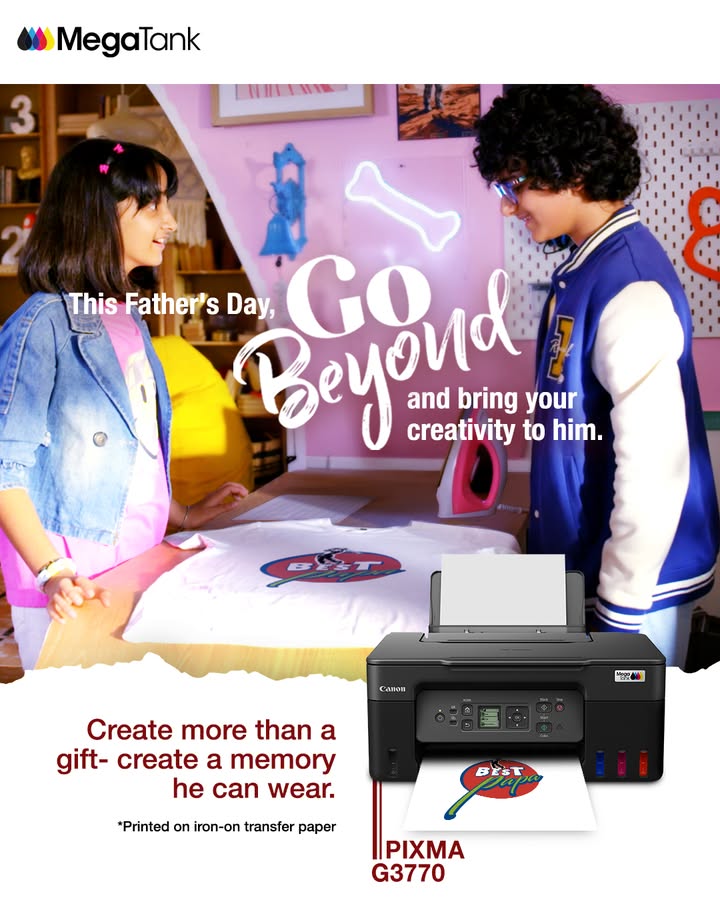 GoBeyond and give your dad one more reason to have more tricks up his sleeves This Father s Day, print your dad a cool tee that he has all the reasons to wear CanonMegaTankPrinters InkTankPrinters Printer CanonIndia CANwithCanon DelightingYo... GoBeyond and give your dad one more reason to have more tricks up his sleeves This Father s Day, print your dad a cool t...