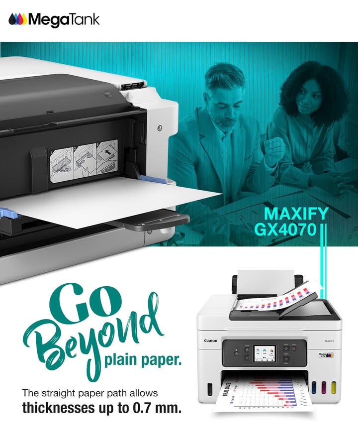 Kraft, textured, matte no matter the paper, we got you covered The MAXIFY GX4070 supports thick media up to 0.7mm with its straight paper path. For prints that GoBeyond paper thin possibilities Kraft, textured, matte no matter the paper, we got you covered The MAXIFY GX4070 supports thick media up to 0