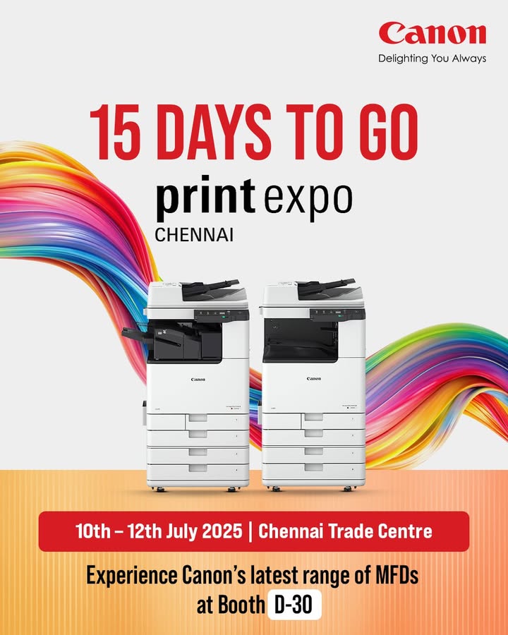 Canon is thrilled to participate in Print Expo Chennai 2025, taking place from 10th to 12th July at the Chennai Trade Centre Canon is thrilled to participate in Print Expo Chennai 2025, taking place from 10th to 12th July at the Chennai Trade Centre...