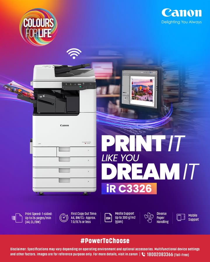 Unleash your creativity with the iR C3326 where vibrant colors, sharp details, and seamless performance turn your vision into reality. Enquire Now https cloud.connect.canon.co Unleash your creativity with the iR C3326 where vibrant colors, sharp details, and seamless performance turn your vision...