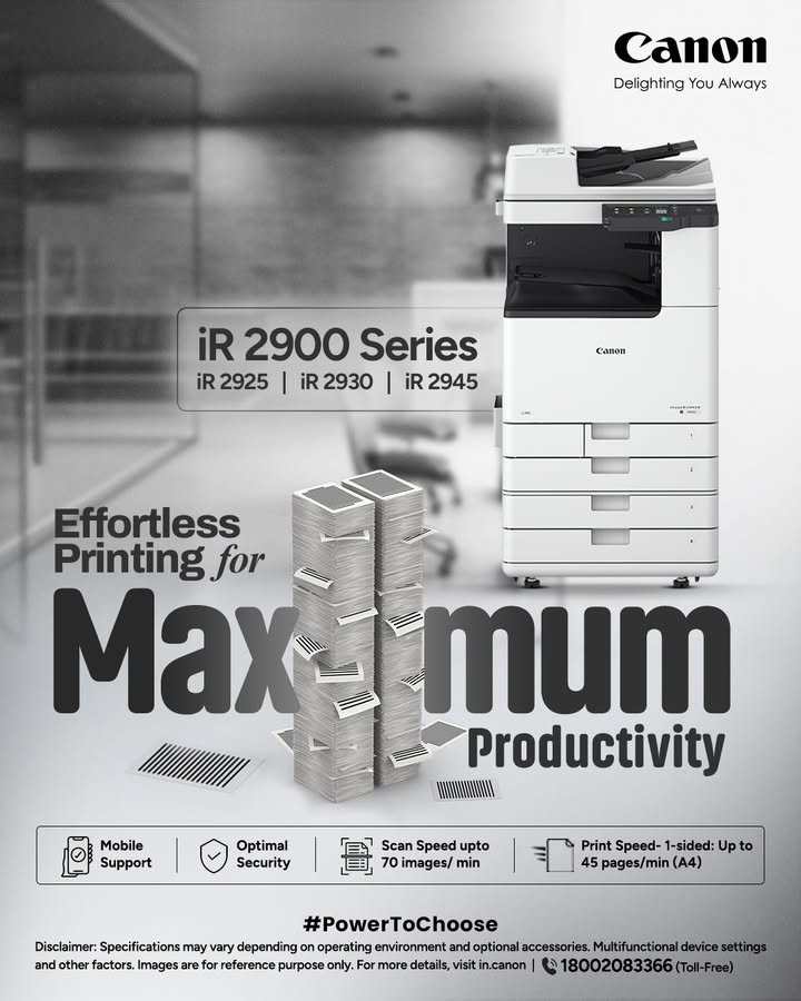 Effortless Prints, Maximum Output with iR 2900 Series Enquire Now https cloud.connect.canon.co.in power to choose BusinessCanBeSimple CANwithCanon CanonIndia DelightingYouAlways MultifunctionalDevices MonoMFD A3MFD Effortless Prints, Maximum Output with iR 2900 Series Enquire Now https cloud.connect.canon.co