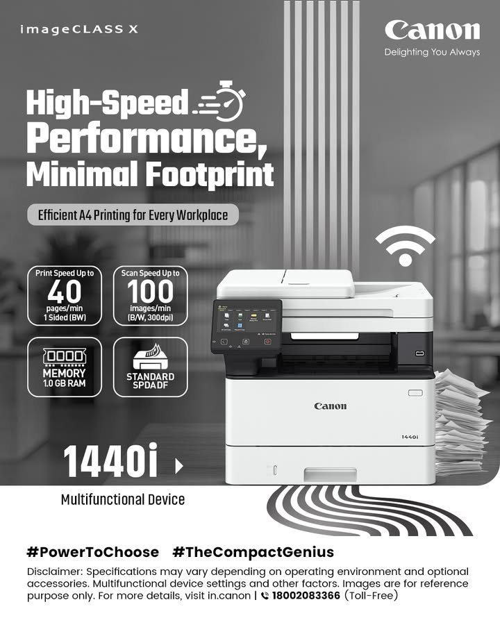 Speed Meets Simplicity in a Compact Design with A4 MFD 1440i Enquire Now https cloud.connect.canon.co