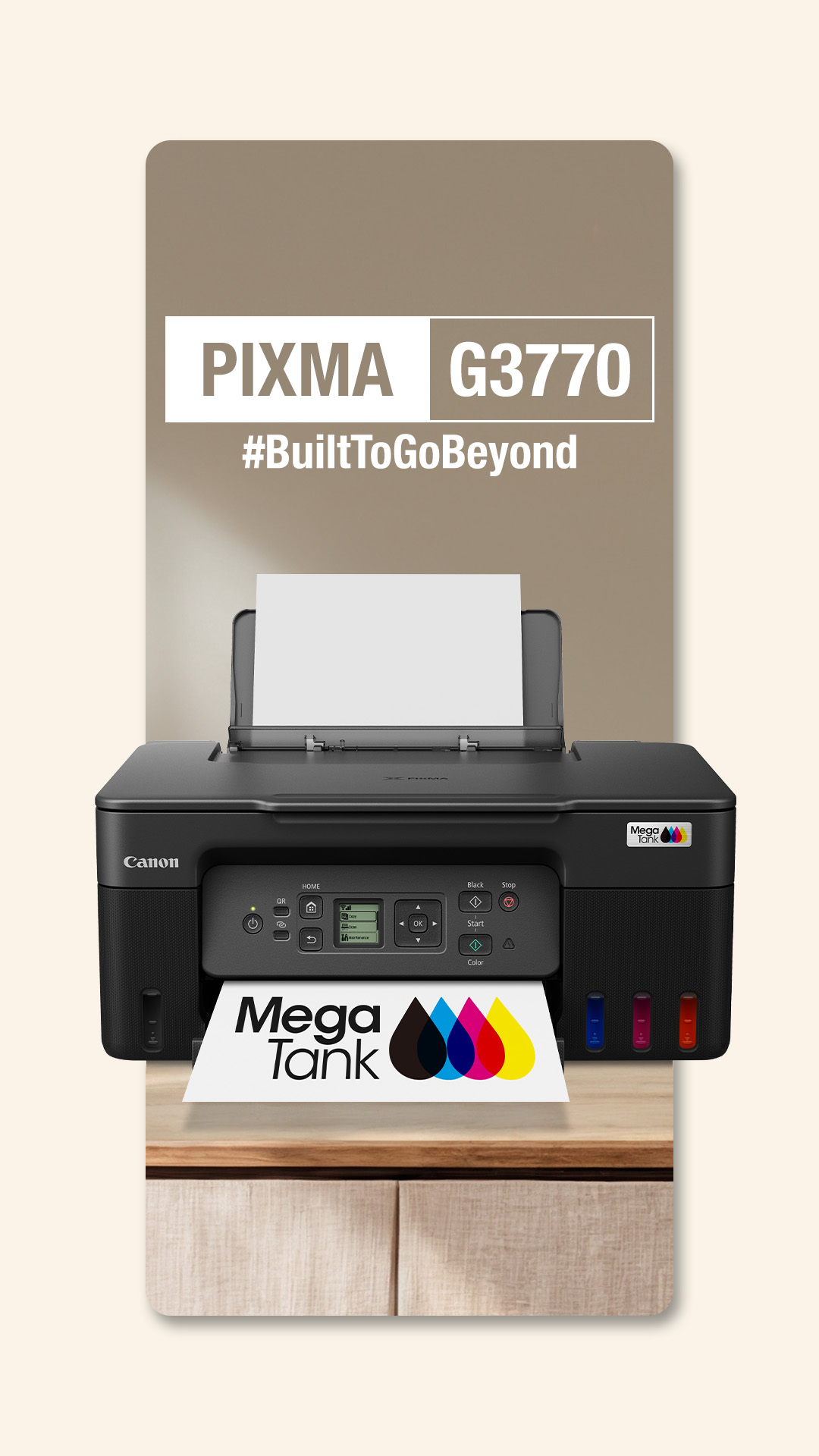 Built for wireless ease, vivid photo printing, and ergonomic design, the PIXMA G3770 brings daily convenience thats BuiltTo...