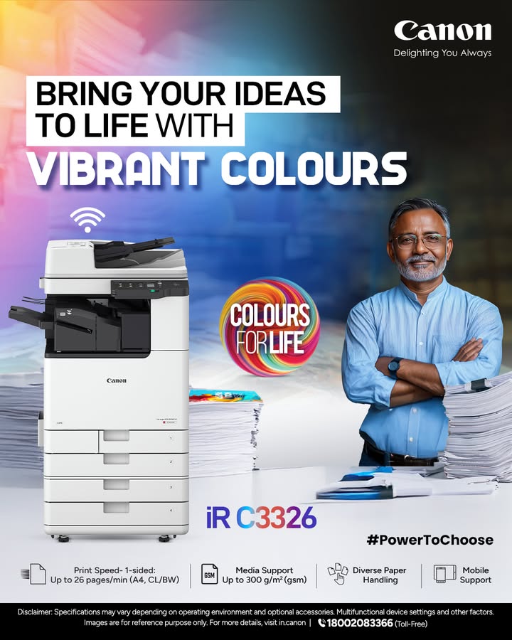 Bring your ideas to life with the imageRUNNER C3326 where vibrant colours meet precision printing