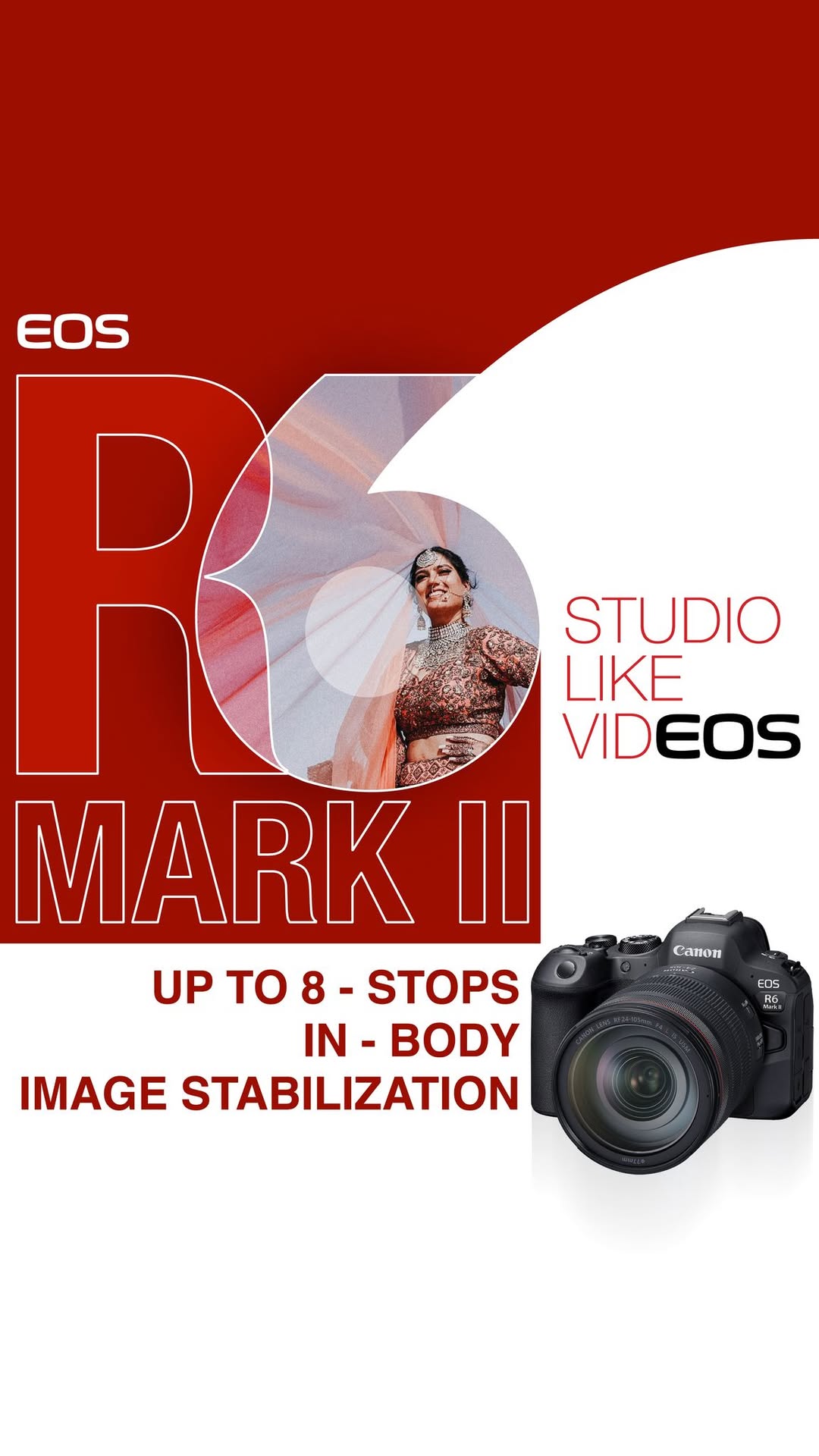 Up to 8 stops In Body Image Stabilization EOS R6 Mark II Studio Like VidEOS Stable handheld footage