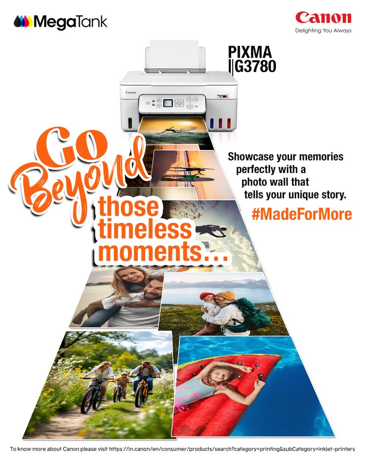 Your memories deserve the spotlight. Create a photo wall that tells your story with the PIXMA G3780