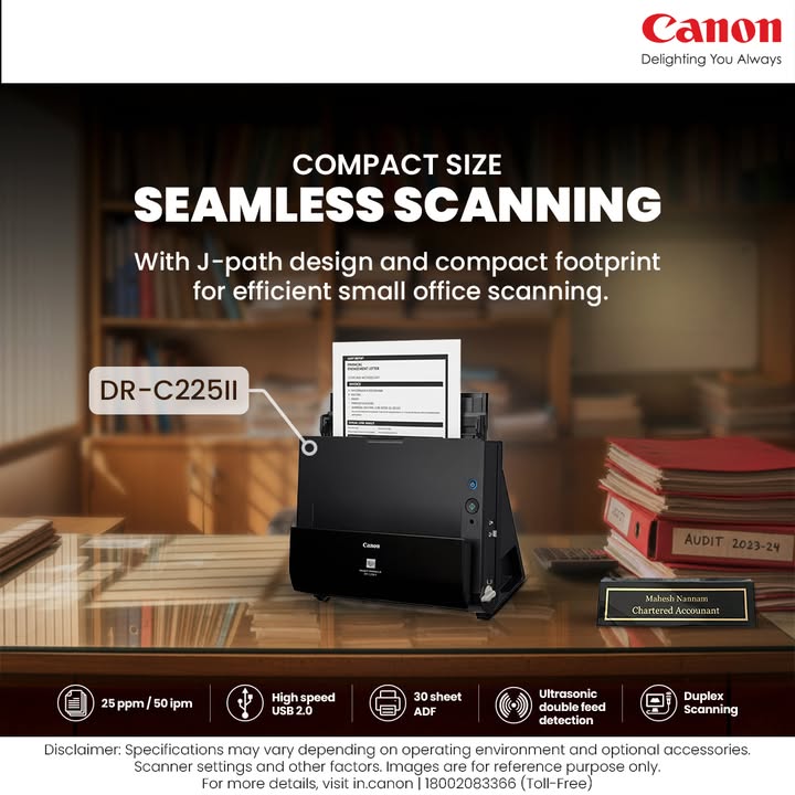 Compact size, effortless scanning DR C225II Enquire Now https cloud.connect.canon.co
