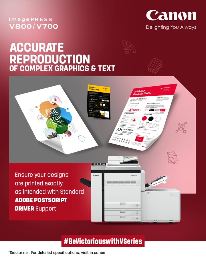 Ensure your designs are printed exactly as intended with the advanced imagePRESS V800 V700 powered by Standard Adobe Postscr...