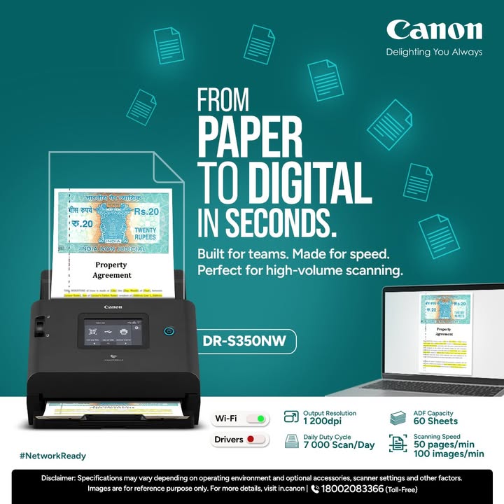 Digitize documents in seconds with DR S350NW. Enquire Now https cloud.connect.canon.co