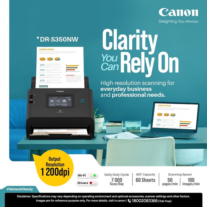 Precision in every scan. Clarity you can rely on with DR S350NW. Enquire now https cloud.connect.canon.co