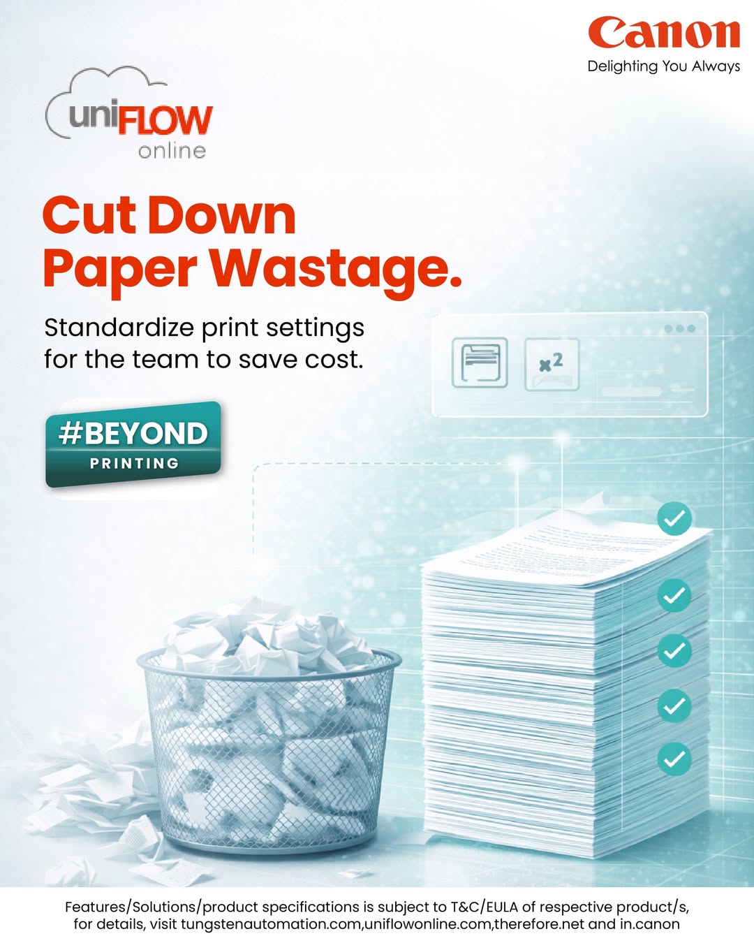 Cut down paper waste while printing smarter with Canon uniFLOW Online