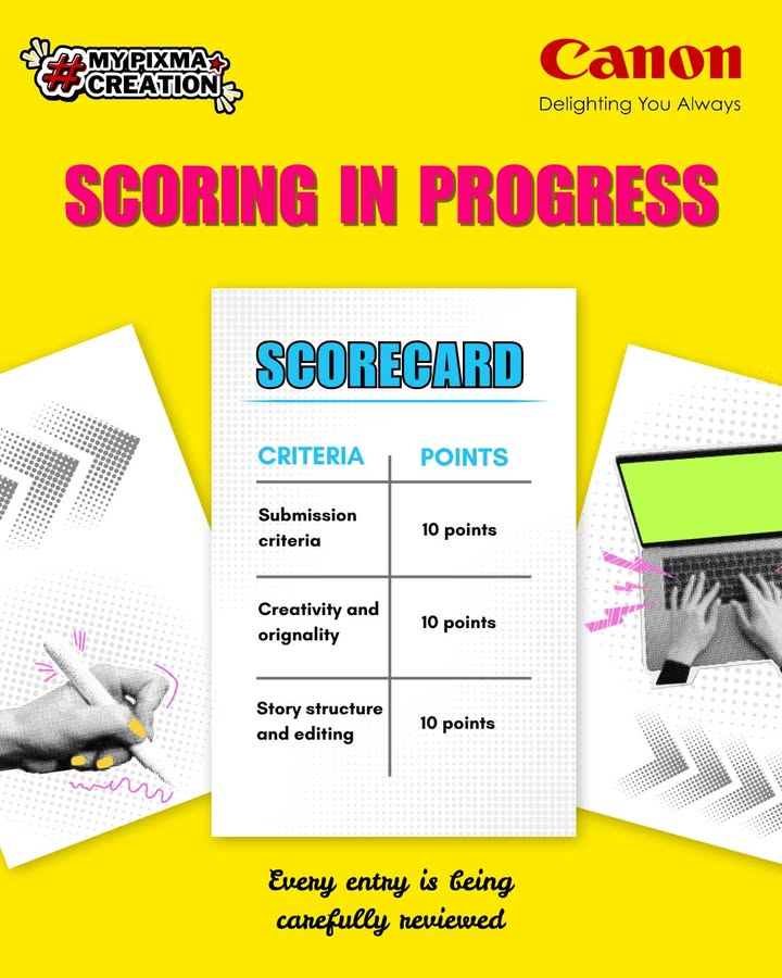Scoring in progress. Creativity Originality Storytelling Every submission is being carefully reviewed