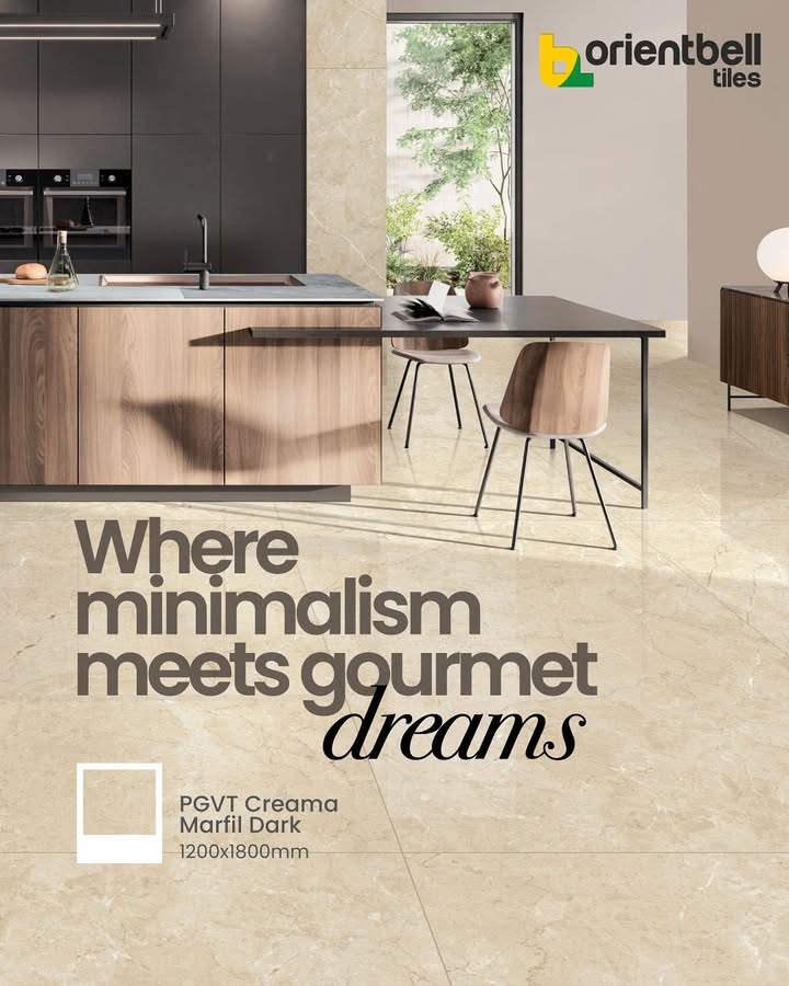 Our elegant tile designs turns every kitchen into a place where minimalism and gourmet dreams come together seamlessly. Perfect for those who love clean lines, warm tones, and timeless sophistication. OrientbellTiles InteriorInspo ModernKitchen Our elegant tile designs turns every kitchen into a place where minimalism and gourmet dreams come together seamlessly