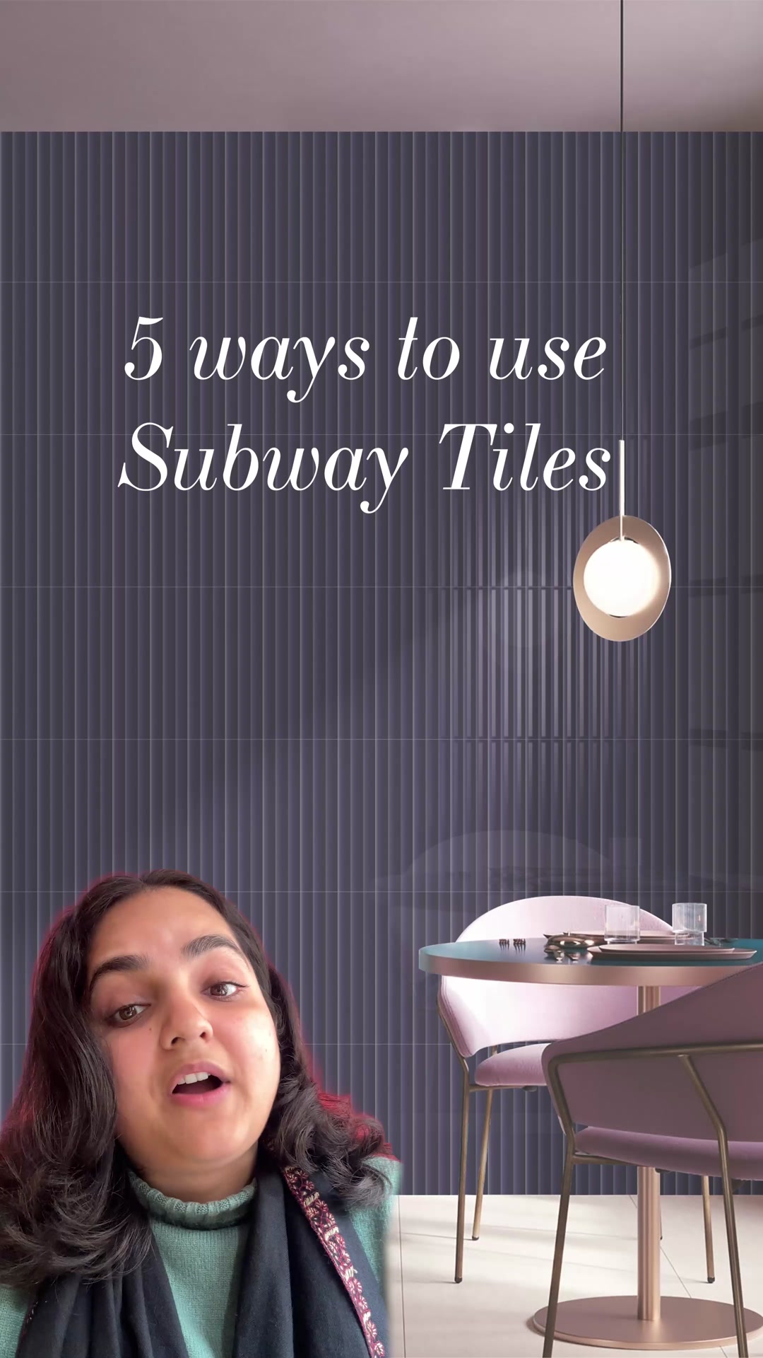 Five ways. One timeless tile. Vertical for height. Horizontal for calm. Diagonal for movement. Herringbone for character