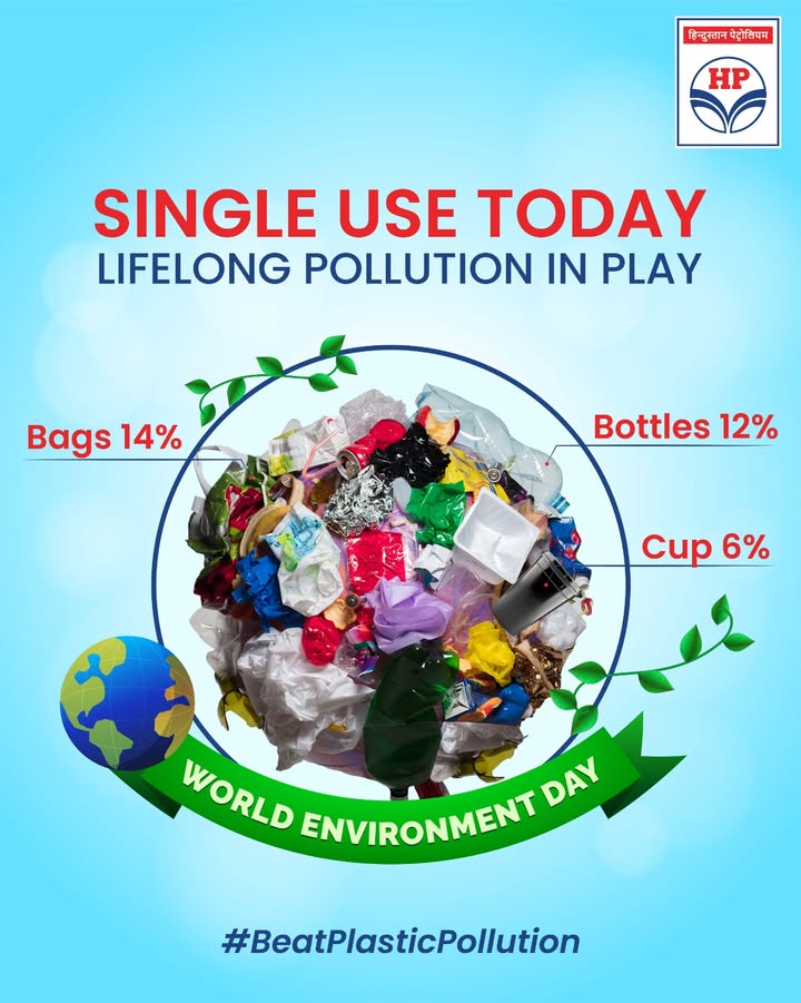 The most harmful things are often used once. This WorldEnvironmentDay, lets choose wisely and say goodbye to single use plastics. At HPCL, we fuel change join us to StopSingleUsePlastic HPCL HPRetail MeraHPPump BeatPlasticPollution The most harmful things are often used once