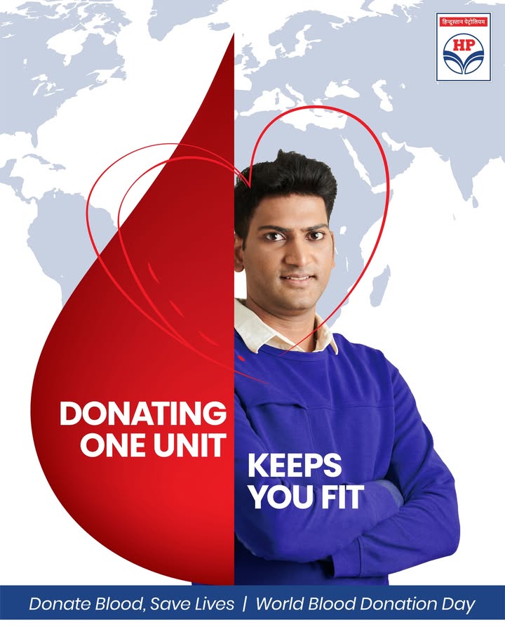 Every drop you donate gives someone another chance at life. Hindustan Petroleum Corporation Limited salutes every blood donor who steps up to save lives. This WorldBloodDonorDay, lets spread awareness and inspire more heroes Every drop you donate gives someone another chance at life