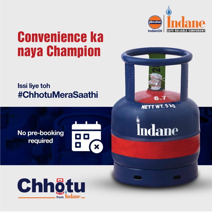 The game changer in convenience Indane Chhotu Say goodbye to pre booking and enjoy the freedom of easy refills whenever you need them. With Indane Chhotu, there s no more hassle of advance booking The game changer in convenience Indane Chhotu Say goodbye to pre booking and enjoy the freedom of easy refills whenever y...