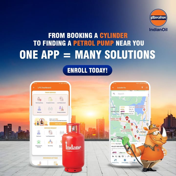 Option 1 From booking a cylinder to finding an IndianOil petrol pump, the IndianOil One App offers many solutions. Save with XTRAREWARDS Download now https apps.apple.com in app indianoil one id1444511410 https play.google Option 1 From booking a cylinder to finding an IndianOil petrol pump, the IndianOil One App offers many solutions