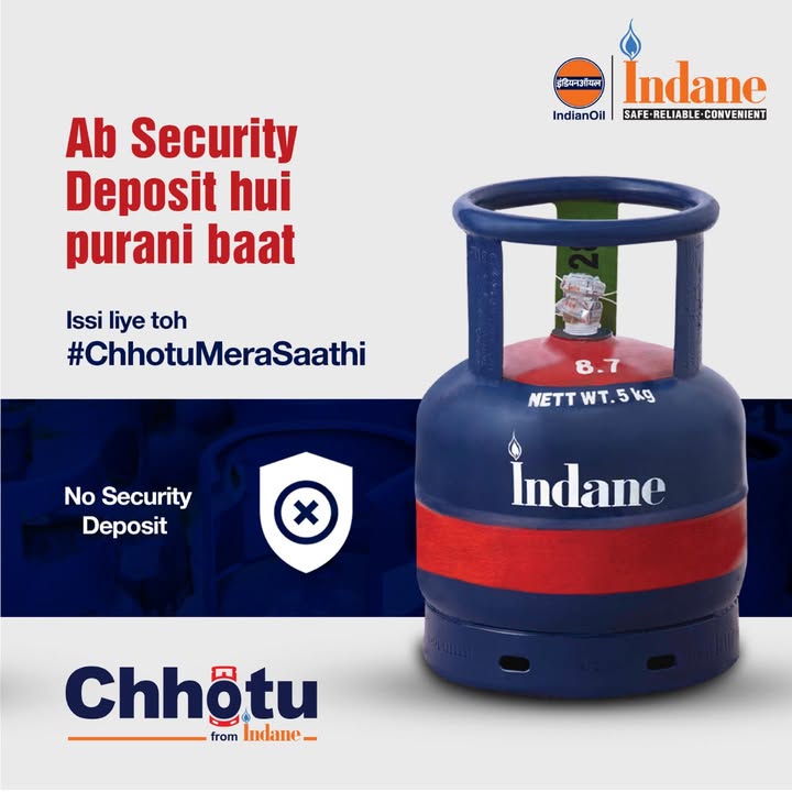 Skip the Security Deposit and enjoy the convenience of Indane Chhotu. Enjoy instant hassle free delivery ChhotuMeraSaathi Indane Chhotu Skip the Security Deposit and enjoy the convenience of Indane Chhotu