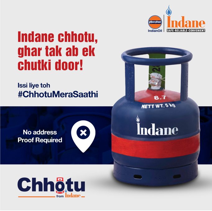Settling into your college hostel Don t worry about address proof Grab a Chhotu, the convenient 5Kg FTL cylinder by IndianOil. No address proof needed to get ChhotuMeraSathi. Indane Chhotu Settling into your college hostel Don t worry about address proof Grab a Chhotu, the convenient 5Kg FTL cylinder by India...