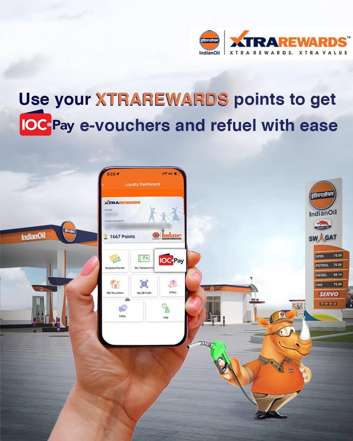 Fuel smarter with every point Redeem your XTRAREWARDS points for IOC Pay e vouchers and enjoy seamless refuelling at India...