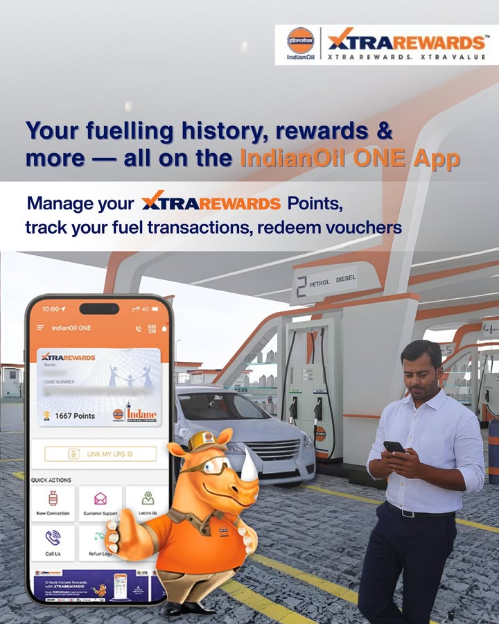 Manage your fuel and LPG needs in one place. Book cylinders, track fuel history, and earn XTRAREWARDS all with the IndianOil One App. Download now for seamless management. ios Link https apps.apple Manage your fuel and LPG needs in one place