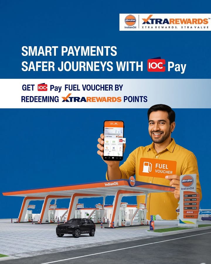 Get IOCPay fuel voucher by redeeming XTRAREWARDS points on the IndianOil One App for quick,secure and contactless fuel payme...
