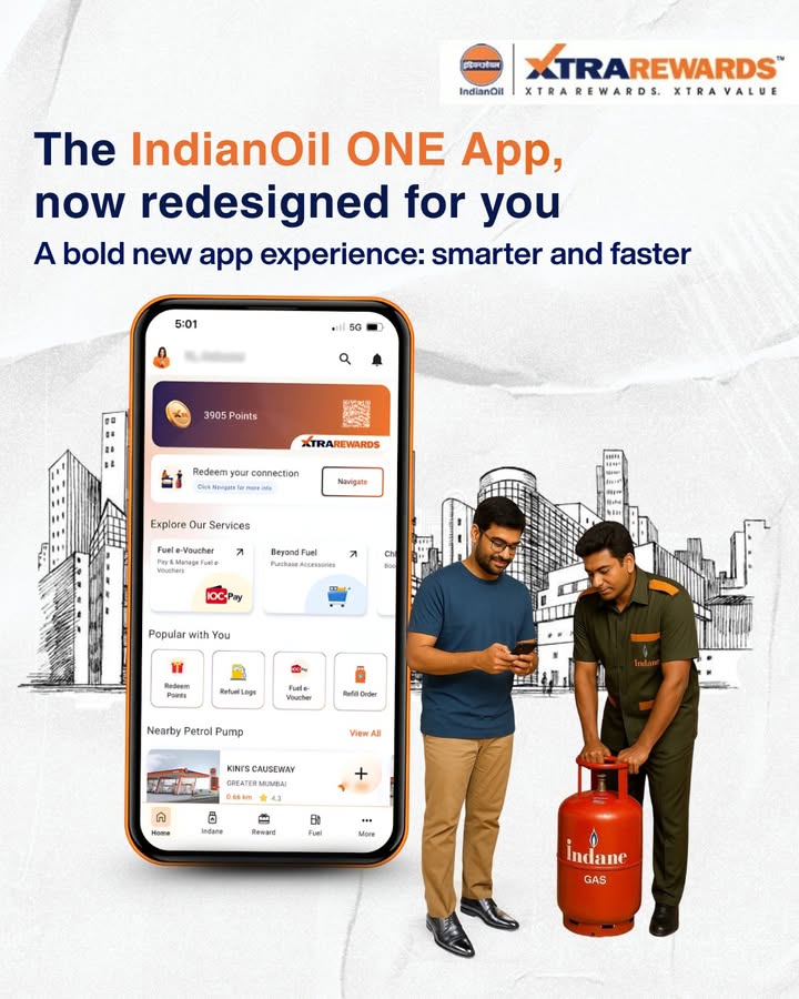 The IndianOil ONE App has been updated Track manage XTRAREWARDS, buy fuel e vouchers, book LPG and more, all in your lang...