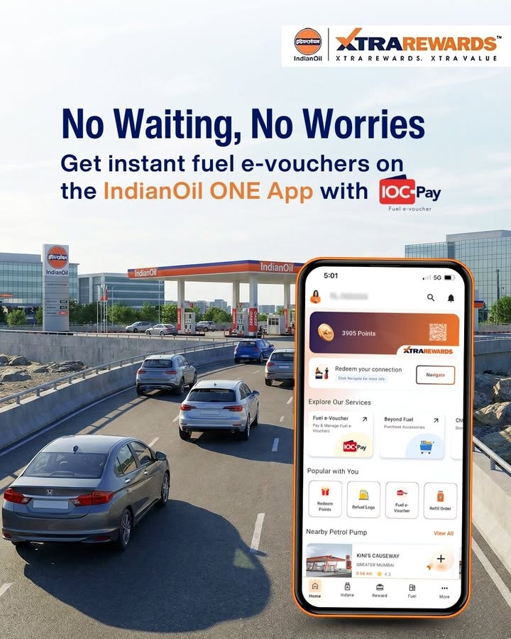 Dont fumble for change or cards. Just tap and fuel with IOC Pay fuel e vouchers, with the upgraded IndianOil ONE App