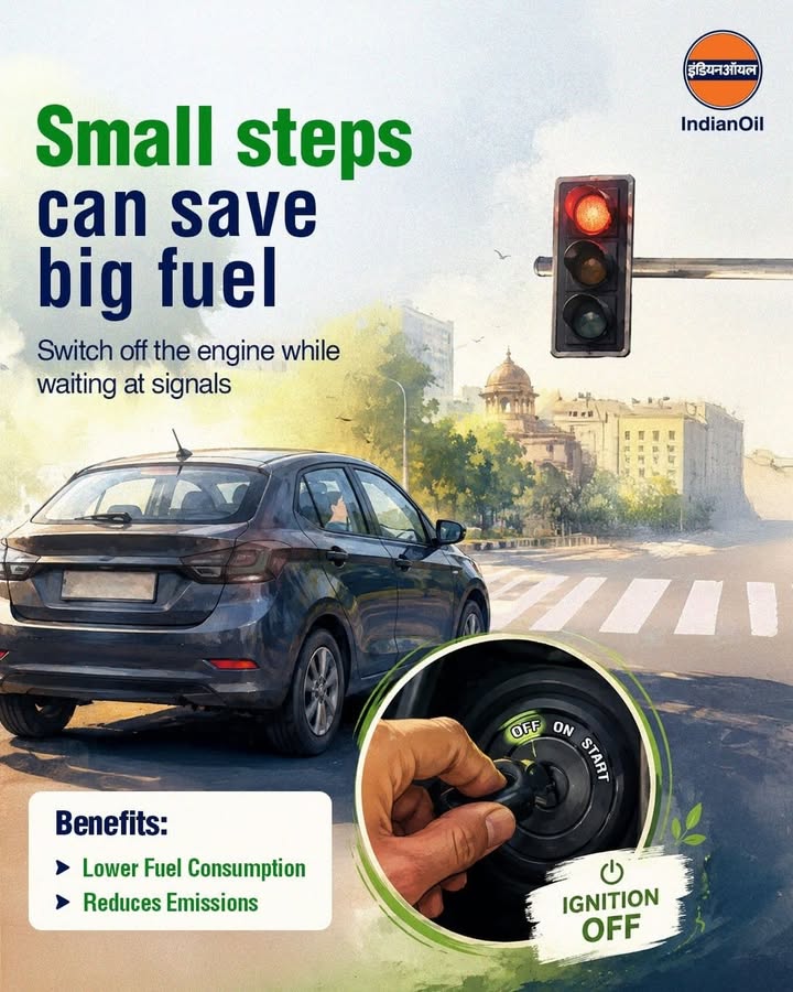Switch off engine at long traffic signals to save fuel, money and reduce emissions