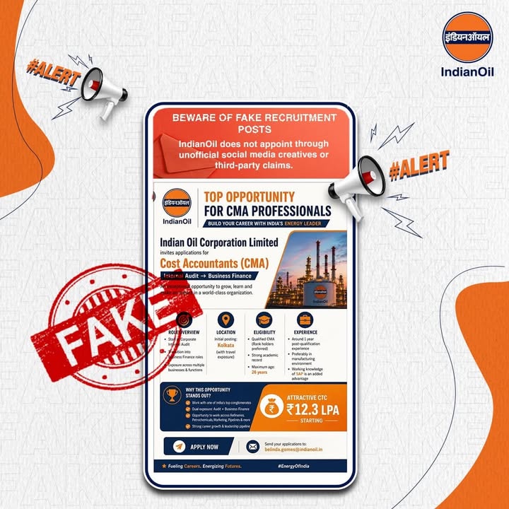 A fake recruitment announcement claiming openings for CMA professionals is being circulated online