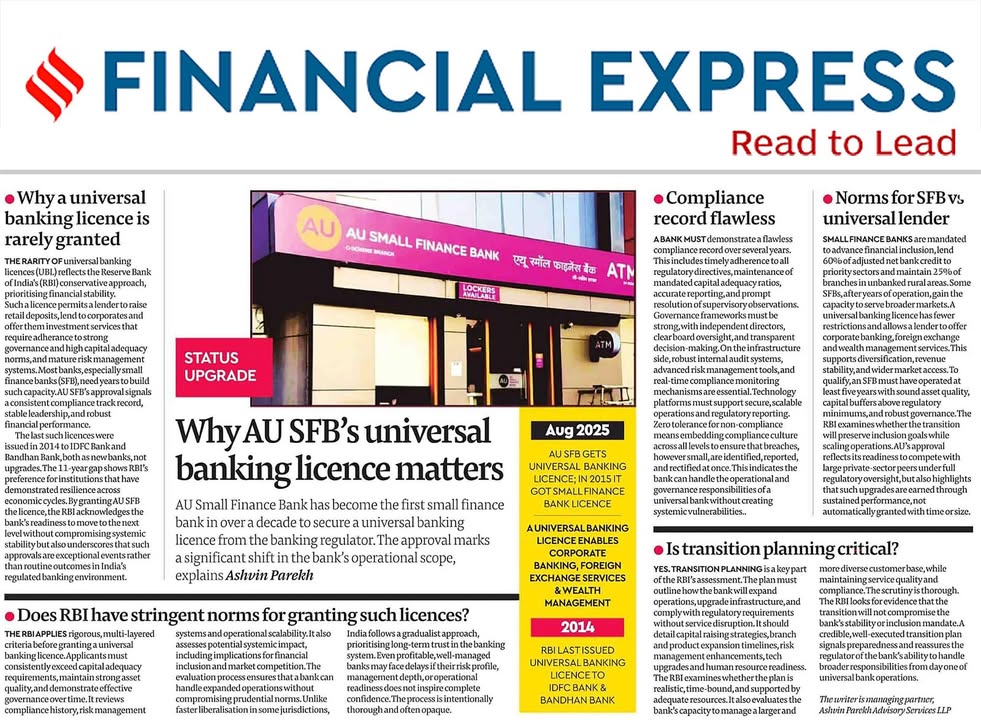 Securing an in principle approval by the Reserve Bank of India RBI to transition to a Universal Bank is one of the highest...