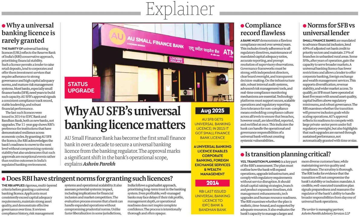 Securing an in principle approval by the Reserve Bank of India RBI to transition to a Universal Bank is one of the highest...