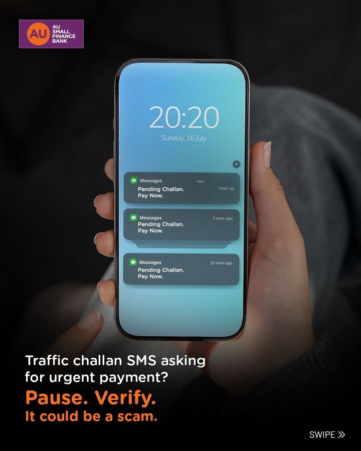 Scammers send SMSs that appear official and show a small payable challan amount to gain your trust
