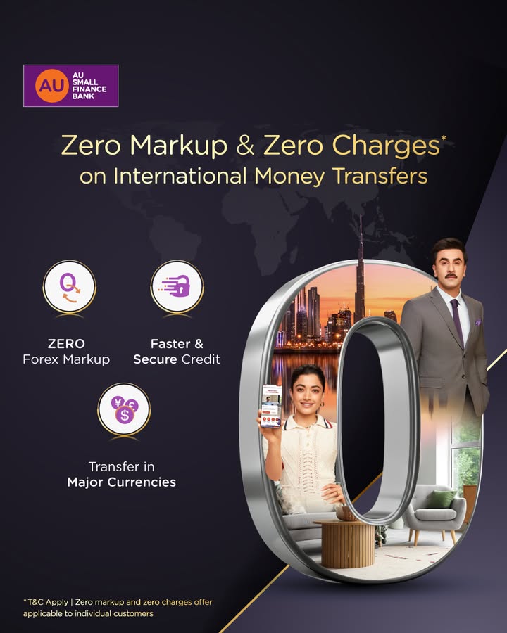 Paying extra for international money transfers Not anymore Now enjoy ZERO Markup ZERO Charges with AU Small Finan...