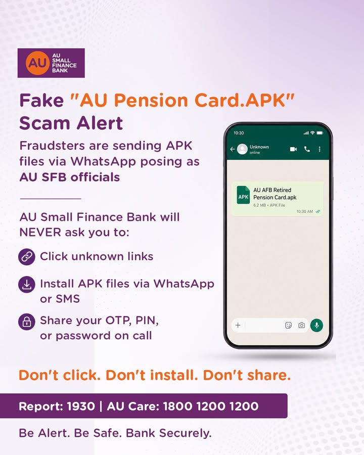 Scam Alert Fake AU Pension Card APK doing rounds on WhatsApp