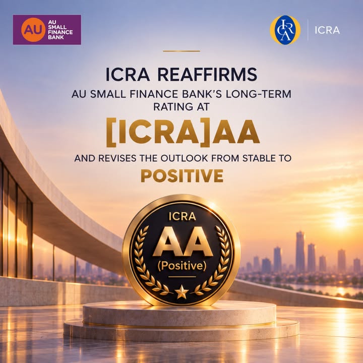 ICRA has reaffirmed AU Small Finance Banks long term rating at ICRA AA and revised the outlook from Stable to Positive, ref...